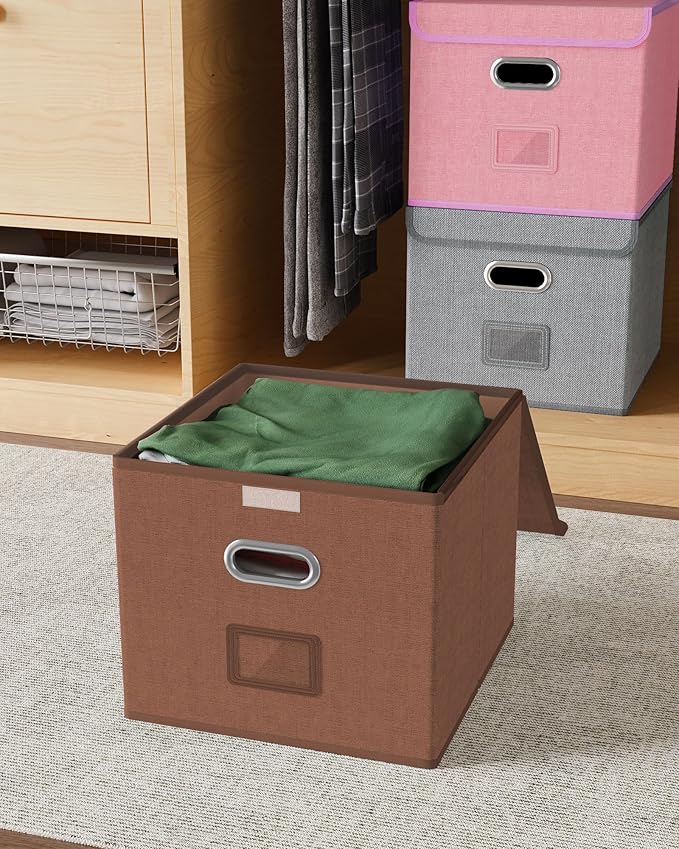 Oterri 2 Pack File Organizer Box,File Box,Small File Cabinet for Letter Folders,Reddish Brown Portable Filing Box,Hanging File Folder Organizer with Lid for Office/Decor/Home- without Folders