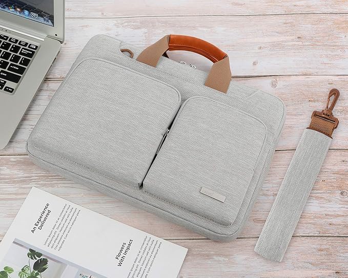Lacdo 360° Protective Laptop Shoulder Bag, 14 inch Laptop Sleeve Bag for 14 inch New MacBook Pro M5/M4/M3/M2/M1 Chips Pro Max A3434 A3112 A3401 A3185 A2918 A2992 2025-2021 Computer Messenger Bag, Gray