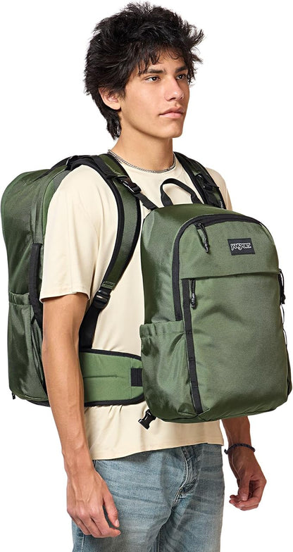 JanSport Venture Pack System – Travel Pack With Large Main Compartment, 4 Water Bottle Pockets, Adjustable Torso Length, Perimeter Wireframe Suspension, Tuck-Away Straps, Padded Hip Belt, Cargo Green