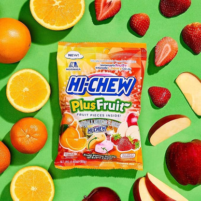 HI-CHEW Plus Fruit Mix, 6 Bags, 2.82oz each - Orange Tangerine Red Apple Strawberry, Unique Fun Soft & Chewy Candy - Immensely Juicy Fruity Candy Flavors, Individually Wrapped for Sharing