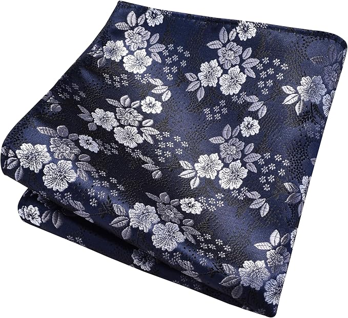 GUSLESON 3.15"（8cm） Mens Floral Tie and Lapel Pin Necktie Hankerchief Cufflinks Set for Men