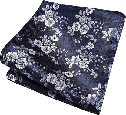 GUSLESON 3.15"（8cm） Mens Floral Tie and Lapel Pin Necktie Hankerchief Cufflinks Set for Men
