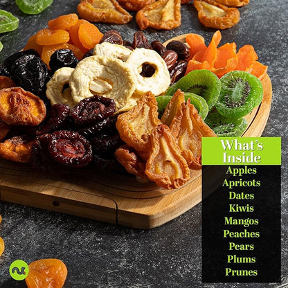 NUT CRAVINGS - Thanksgiving Dried Fruit Flower Arrangement Gift Basket in Wooden Apple-Shaped Gift Basket + Tray (9 Assortment) Holiday Xmas Christmas Healthy Snack Care Package