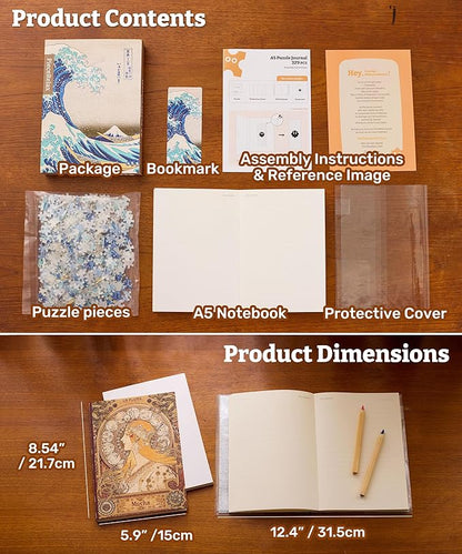 PieceRelax A5 Puzzle Journal for Adults, 300 Piece Plastic Jigsaw Book Cover (Includes Notebook) - Katherine Blower - Harbor’s First Snow, Unique Gift [YA1074]