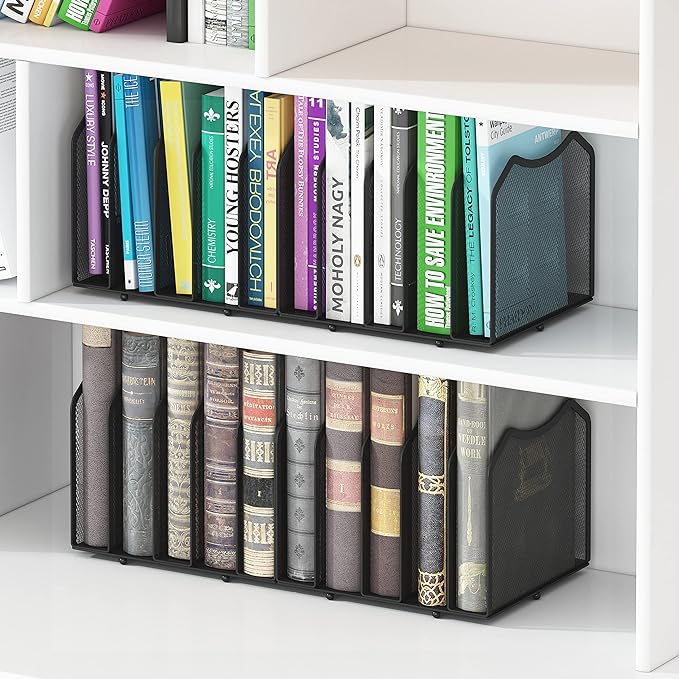 Simple Trending 2 Pack Mesh Desktop File Sorter Organizer, 5-Section Vertical File Folder Stand Bookshelf for Desk Home Office, Black