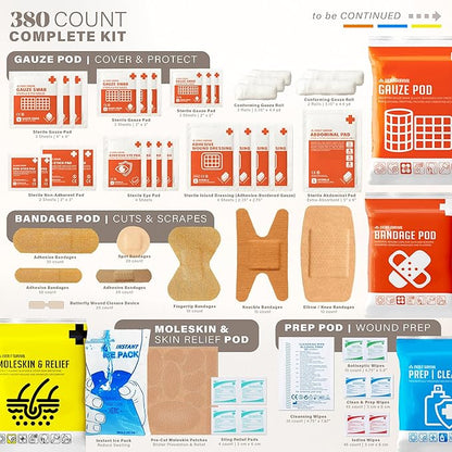 380 Pcs First Aid Kit All-Purpose Medical Essential Kit for Cuts, Scrapes, Burns, Emergency Preparedness | for Home, Office, Car, Travel, Camping, Outdoor (Black)