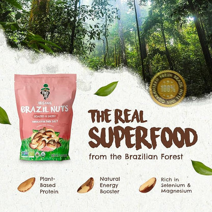 FLORESTA EM PÉ - The True Organic Premium Brazil Nuts (7oz) Roasted & Himalayan Salt | Kosher | Non-Gmo | Certified Organic | No Oil | Fresh | Vegan | Gluten Free | Keto and Paleo Friendly | Sustainably Harvested