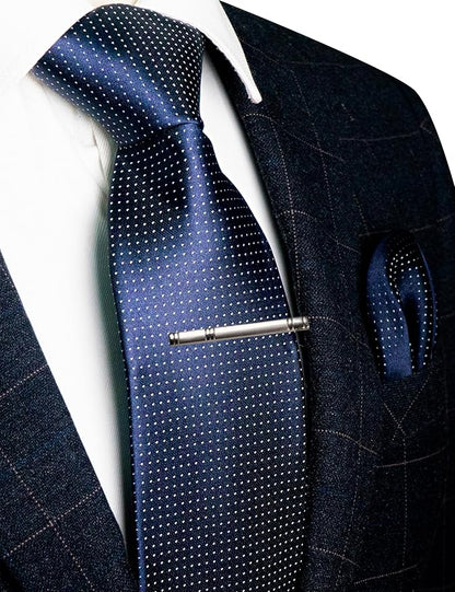 RBOCOTT Mens Woven Tie and Pocket Square with Tie Bar Sets Solid Necktie