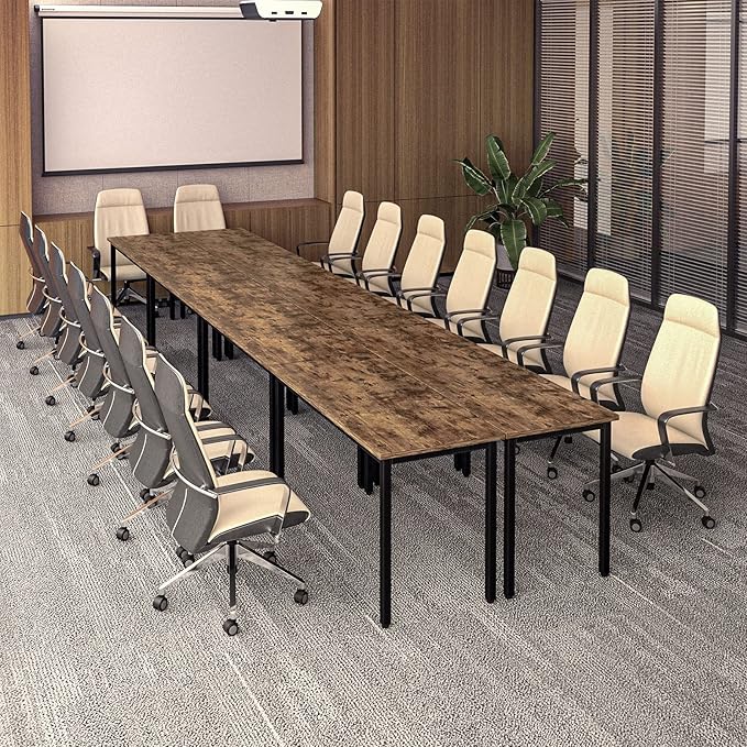 Bonzy Home Conference Tables 16ft Office Computer Desk for Meeting Room Study Writing Printer Table Meeting Seminar Table for 20 People Rustic Vintage Brown 8PCS 188.8"x47.2"x29.5"