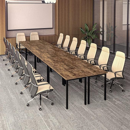 Bonzy Home Conference Tables 16ft Office Computer Desk for Meeting Room Study Writing Printer Table Meeting Seminar Table for 20 People Rustic Vintage Brown 8PCS 188.8"x47.2"x29.5"