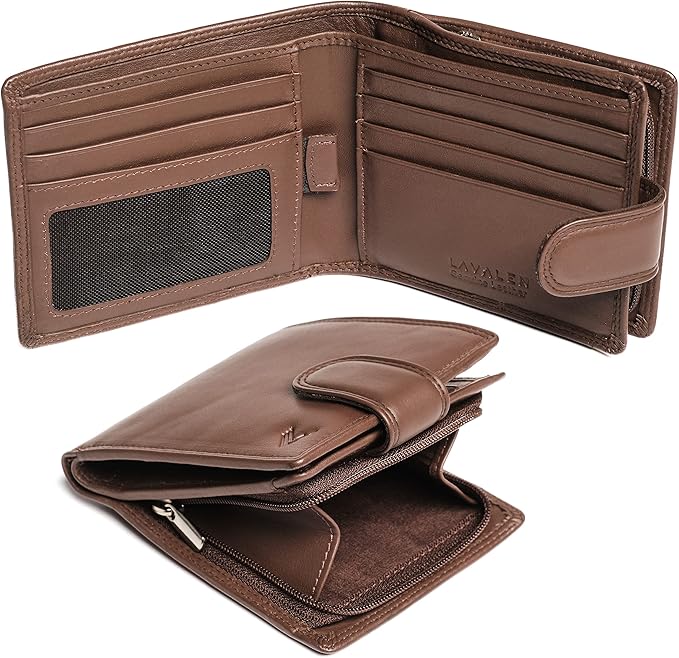 Soft Leather Wallet for Men - Mens Wallet Bifold with Zipper Coin Pocket - Holds Bills, Credit Cards, Coins - Carteras para Hombres Piel - Billeteras de Hombres Cuero Original - RFID Blocking.