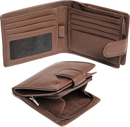 Soft Leather Wallet for Men - Mens Wallet Bifold with Zipper Coin Pocket - Holds Bills, Credit Cards, Coins - Carteras para Hombres Piel - Billeteras de Hombres Cuero Original - RFID Blocking.