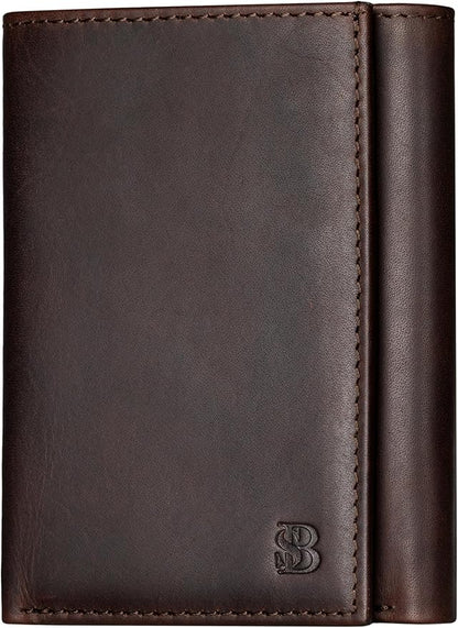 SERMAN BRANDS Trifold Wallet for Men - RFID Blocking Full Grain Leather, 11 Card Slots & ID Window, Slim Everyday Carry, Durable Stitching, Gift for Him