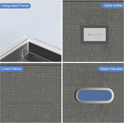 File Organizer Box File Boxes for Hanging Files with Lid Set of 3 Decorative Hanging Folders Letter Size Organizer with One-Piece Plastic Frame Slides (13.2 * 10.1 * 10.1in(3Pack), Grey)