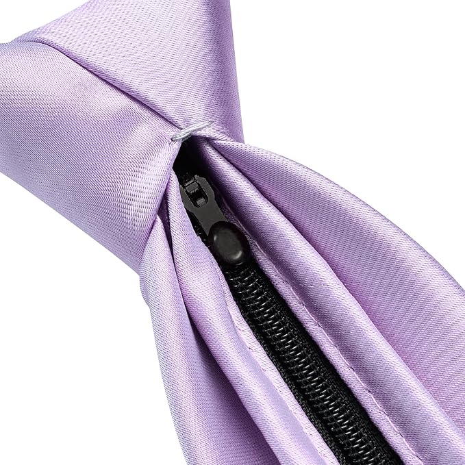 Branduce 3.15"（8cm） Pre-tied Adjustable Zipper Tie and Lapel Pin Solid Necktie Handkerchief Set for Men
