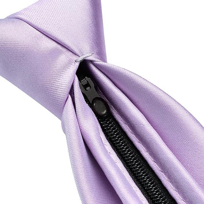 Branduce 3.15"（8cm） Pre-tied Adjustable Zipper Tie and Lapel Pin Solid Necktie Handkerchief Set for Men