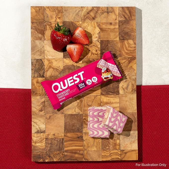 Quest Nutrition Protein Bars, Strawberry Shortcake, 20g Protein, 2g Sugar, 3g Net Carbs, 10g Fiber, Gluten Free, 12 Count