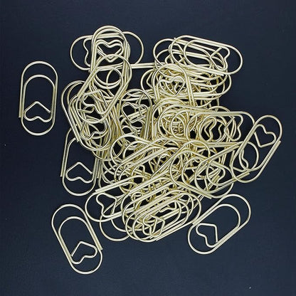 50 Pcs Large Heart Paper Clips Fancy Paperclips Smooth Finish Jumbo Wide Clips for Paper Non Skid, Funny Stainless Steel Cute Paper Clips Shapes Office Supplies (Gold)
