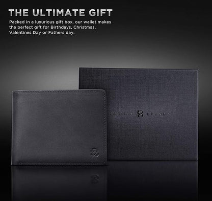 SERMAN BRANDS 2 ID Window Wallet for Men RFID Blocking Leather, Bifold Top Flip, Extra Capacity Travel Wallet