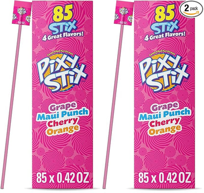 Wonka Pixy Stix Powder Candy-filled Straws, Sweet and tart candy, Springtime Easter Candy, 0.42 oz (85 Count) (Pack of 2)