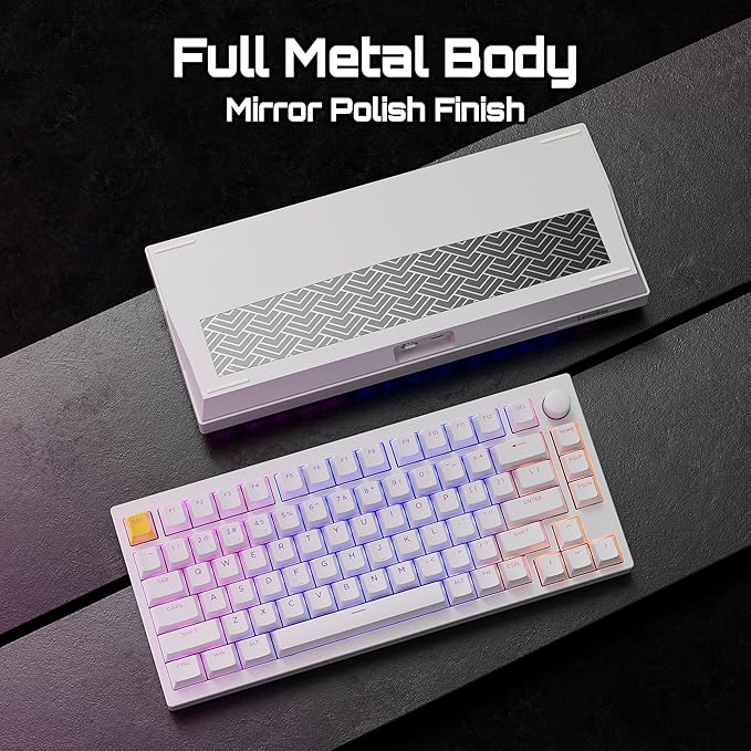 LEMOKEY P1 HE 75% Wireless Custom Mechanical Gaming Keyboard with Gateron Double-Rail Magnetic Switches Knob Version, QMK 2.4 GHz Bluetooth 5.2 RGB Backlight Compatible with Mac Windows Linux-White