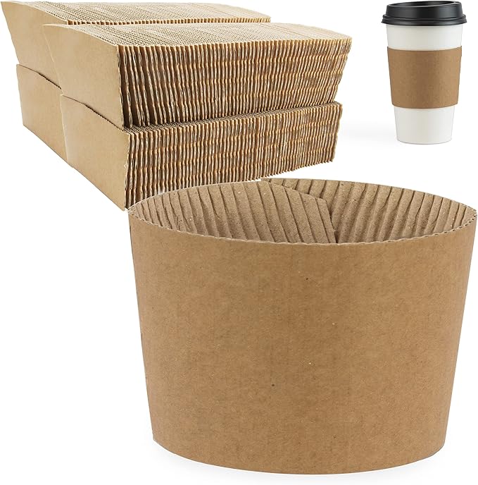 FMP Brands [200 Pack] Kraft Coffee Cup Sleeves Disposable for Hot Drinks, Durable Corrugated Cardboard Cup Sleeves for 12-24 oz Cups, Beverage Insulator and Hand Protection for Hot & Cold Drinks