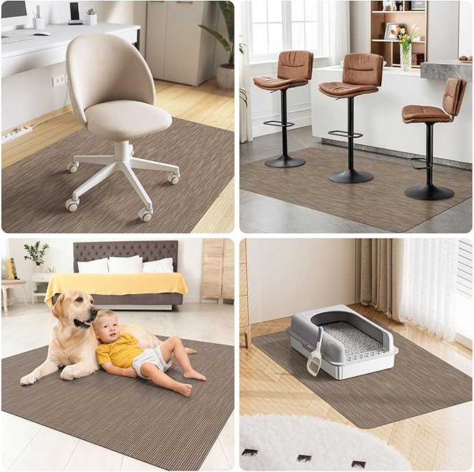Office Chair Mat for Hardwood Floor, 46" x 60" Desk Computer Chair Mats for Hard Wood, Anti-Slip Easy Glide Rolling Floor Protector Mat, Under Desk Mat for Home Office, Dark Brown