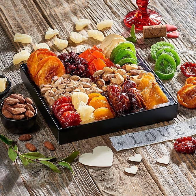 Dried Fruit & Nuts Gift Basket Arrangement Platter, Gourmet Food Snack Box, For Christmas, New Years, Birthday Care Package, Healthy Kosher - Her Him - 12 Snackberry Assortment (1 Pack)
