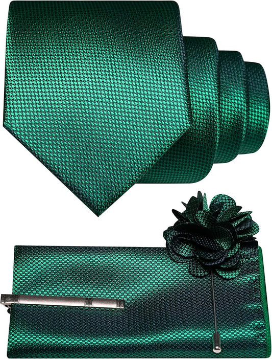 JEMYGINS Mens Tie and Lapel Pin with Pocket Square Tie Clip Sets for Casual and Business 4PCS