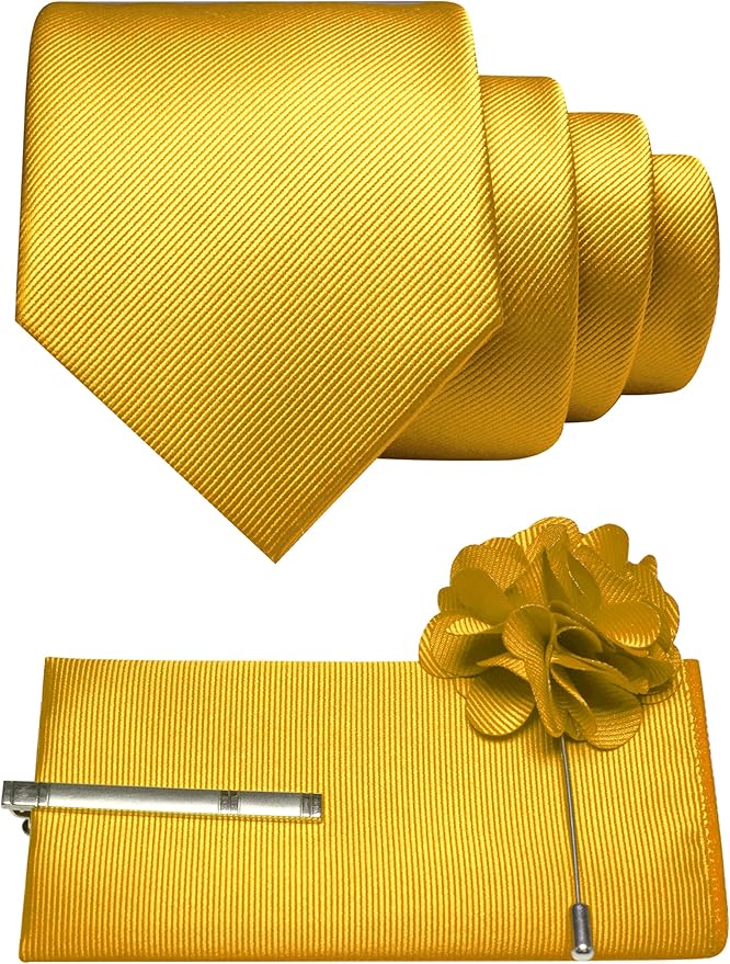 JEMYGINS Formal Necktie Solid Color Tie and Pocket Square with Tie Clip Lapel Pin Sets for Men 4PCS