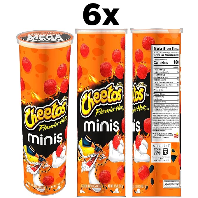 Cheetos Minis Canisters, Flamin' Hot, 3.625 Ounce (Pack of 6)