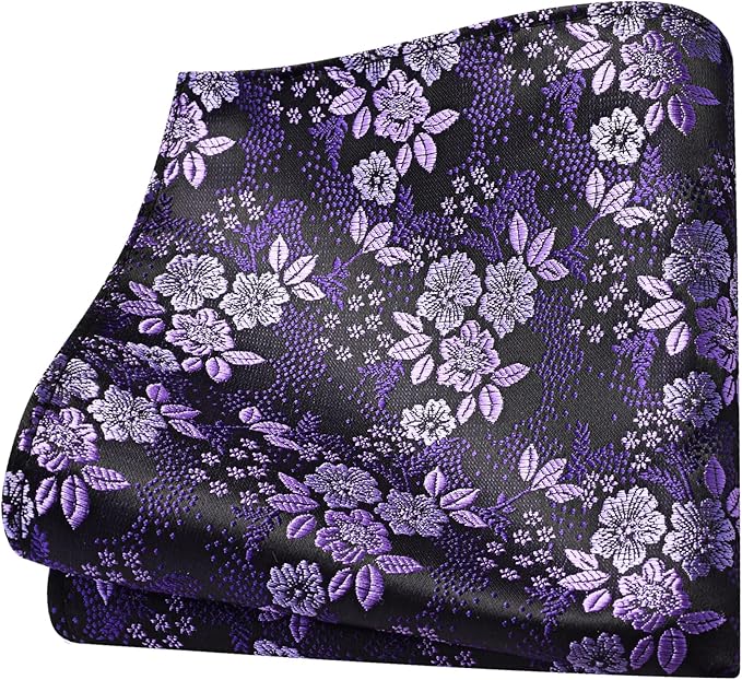 GUSLESON 3.15"（8cm） Mens Floral Tie and Lapel Pin Necktie Hankerchief Cufflinks Set for Men