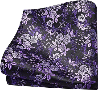 GUSLESON 3.15"（8cm） Mens Floral Tie and Lapel Pin Necktie Hankerchief Cufflinks Set for Men
