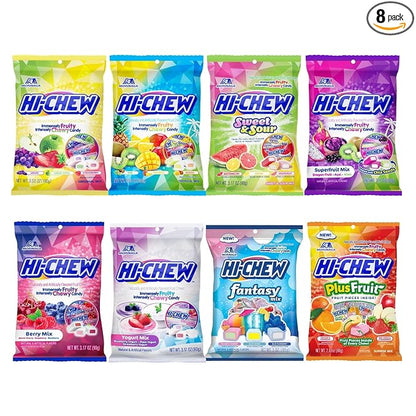 HI-CHEW Variety Mix, Pack of 8 Bags - 22 Flavors Including Yogurt Mix - Unique Fun Soft & Chewy Candy - Immensely Juicy Fruity Candy Flavors - Individually Wrapped for Sharing