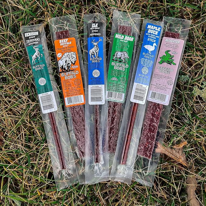 Buffalo Bob's Wild Game Exotic Snacks (6 Pack) | Beef Jerky Gift Set | Meat Gifts for Men | Variety Sampler Pack for Dad | Bison Jerky Exotic | Snack Baskets for Men | Flavor Pack