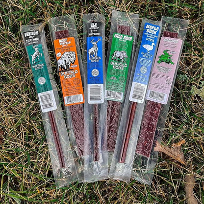 Buffalo Bob's Wild Game Exotic Snacks (6 Pack) | Beef Jerky Gift Set | Meat Gifts for Men | Variety Sampler Pack for Dad | Bison Jerky Exotic | Snack Baskets for Men | Flavor Pack