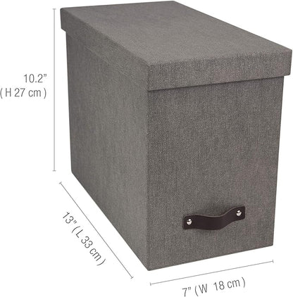 Bigso John Desktop File Box File Storage Box and Document Organizer for Important Paperwork Durable Hanging File Box with a Lid and Leather Handle 7.4’’ x 13’’ x 10.4’’ | Grey