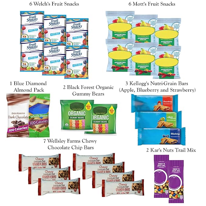 Foxy Fane 60-Count Holiday Gift Box - Assortment of 60 Healthy Snacks & Treats - Perfect Variety Pack for Back to School, Easter, Christmas & New Year’s - Great for Family, Friends, or Office Gifting
