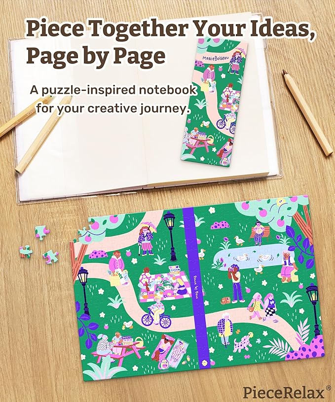 PieceRelax A5 Puzzle Journal for Adults, 300 Piece Plastic Jigsaw Book Cover (Includes Notebook) - Marie Boiseau - Peace by Piece, Unique Gift [YA1075]