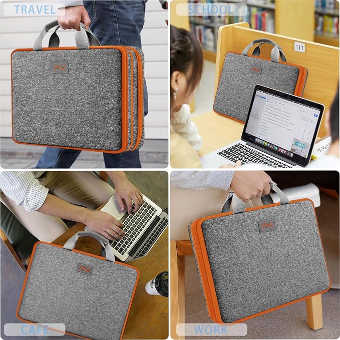 ZINZ Laptop Case 15 15.6 16 inch Sleeve, Expandable Computer Hand Bag with Multi-pockets Compatible with MacBook Pro 16 inch M4/M3/M2/M1, MacBook Air/Pro 15 inch and 15-16 inch Notebooks，G01OG01