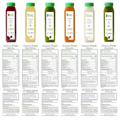 5 Day Juice Cleanse by Raw Fountain, All Natural Raw Detox Cleanse, Juicing for Body Reset, Cold Pressed Juice Fast, Great Way to Jumpstart a Healthier, Diet 30 Bottles 12oz, 5 Ginger Shots