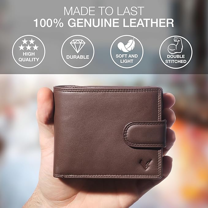 Soft Leather Wallet for Men - Mens Wallet Bifold with Zipper Coin Pocket - Holds Bills, Credit Cards, Coins - Carteras para Hombres Piel - Billeteras de Hombres Cuero Original - RFID Blocking.