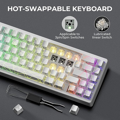 x XVX M67 Wireless 60% Percent Keyboard, QMK/VIA Gaming Keyboard, Tri-Mode Thocky Creamy Mechanical Key Board, Hot Swappable Gasket Mount RGB IMD Tech for Win/Mac, Spider Web Theme, White