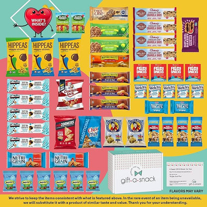 Gift A Snack - Halloween Trick or Treats Healthy Snack Box Care Package + Greeting Card (50 Count) Birthday Treats Gift Basket, Nutritious Granola Breakfast Bars, Office Food Assortments