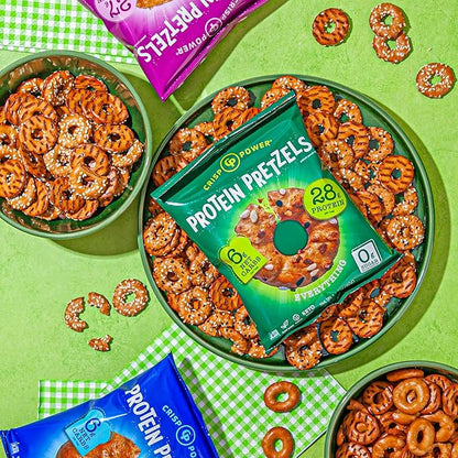 Crisp Power Protein Pretzels, Variety Pack With Sea Salt, Sesame, & Everything, Vegan Keto Snack, Plant Based Protein, Low Carb Crunchy Pretzel Snacks, No Added Sugar, No Seed Oils, 1.75 Oz Bags, 24 Pack