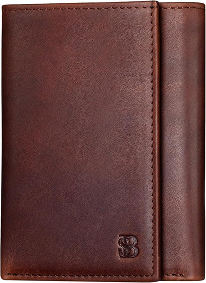 SERMAN BRANDS Trifold Wallet for Men - RFID Blocking Full Grain Leather, 11 Card Slots & ID Window, Slim Everyday Carry, Durable Stitching, Gift for Him
