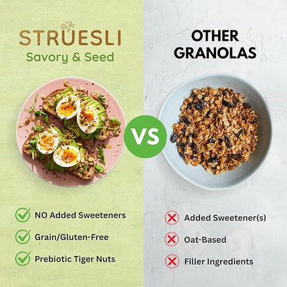 Struesli Savory + Seed Organic Granola, Nut, Grain & Gluten Free, Healthy Snacks with Pumpkin, Sunflower & Chia Seeds, Hemp Hearts, Flax, Tiger Nuts & Sea Salt, Plant Based, Keto & Paleo, 9 Oz, 2 Pack