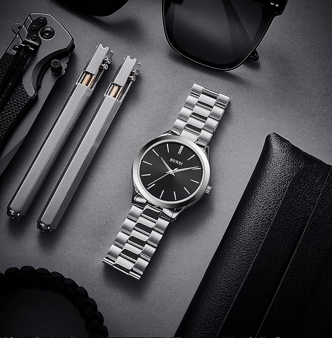 BUREI Men Watches Fashion Analog Stainless Steel Quartz Waterproof Watches,Gift for Men.