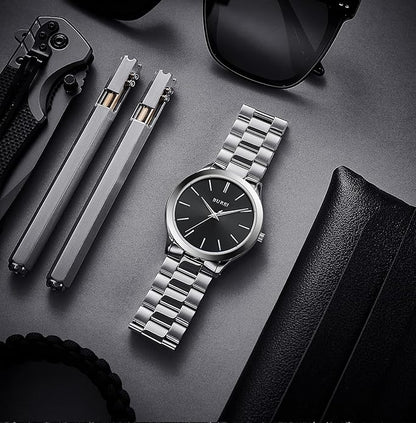 BUREI Men Watches Fashion Analog Stainless Steel Quartz Waterproof Watches,Gift for Men.