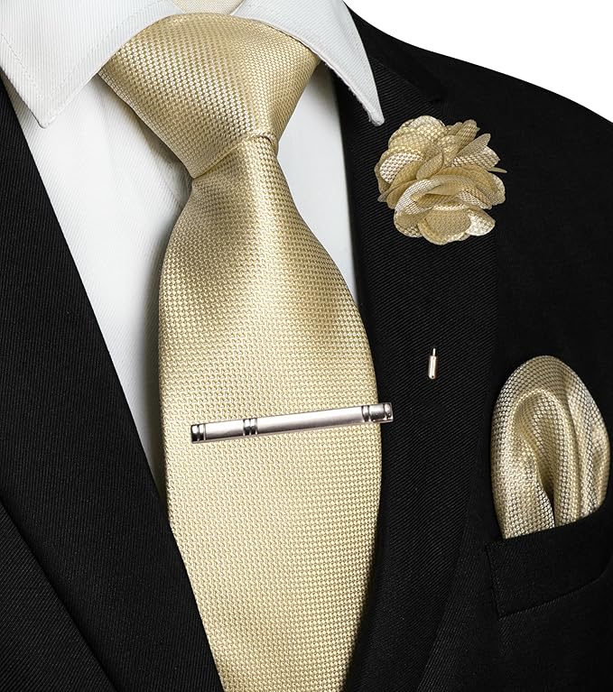 JEMYGINS Mens Tie and Lapel Pin with Pocket Square Tie Clip Sets for Casual and Business 4PCS